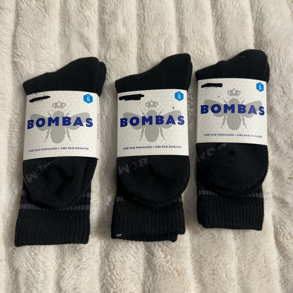 Lot of Three Bombas Women’s Size 4-7.5/ Youth Size 9-4 Solid Black Calf Socks